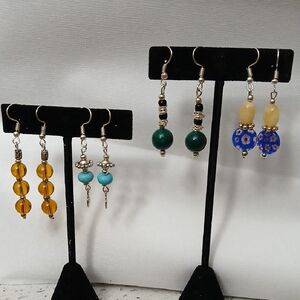 New 4 Pairs Of Vibrant Beaded Earrings .